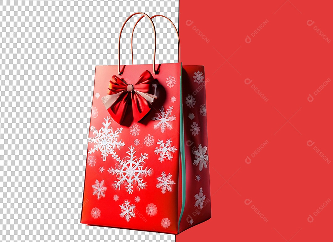 Sacola de Compras de Natal Vermelha Elemento 3D para Composição PSD