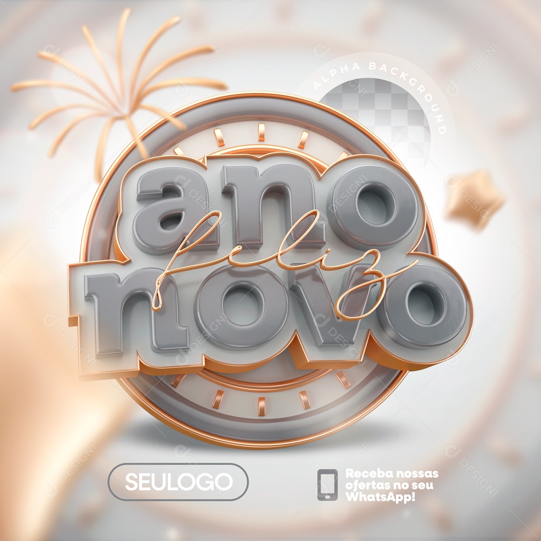 Selo 3D Feliz Ano Novo Para Composição PSD