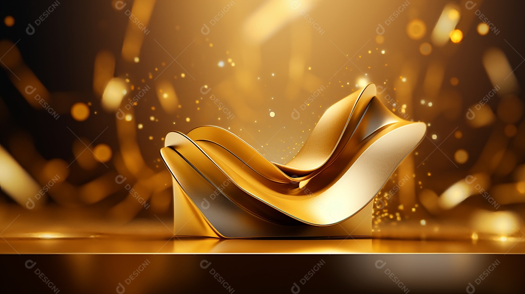 Forma 3d abstrata ano novo contra dourado