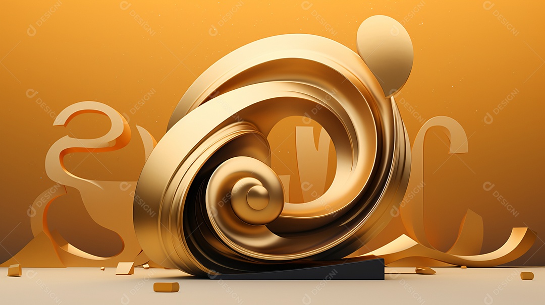 Forma 3d abstrata ano novo contra dourado