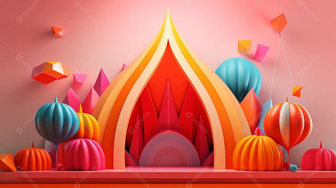 Carnaval abstrato em forma 3d contra colorido