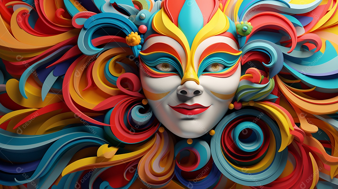 Carnaval abstrato em forma 3d contra fundo colorido