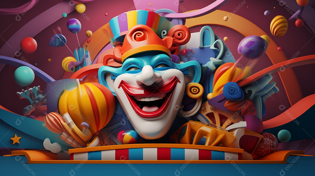 Carnaval abstrato em forma 3d contra fundo colorido