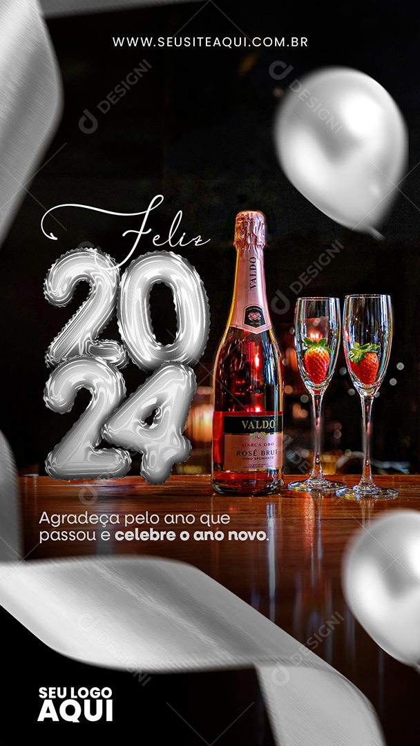 Story Feliz 2024 Agradeça Pelo que Passou e Celebre ano novo Social Media PSD Editável