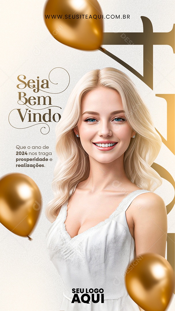 Story Seja Bem Vindo 2024 que o ano novo nos Traga Prosperidade e Realizações Social Media PSD Editável