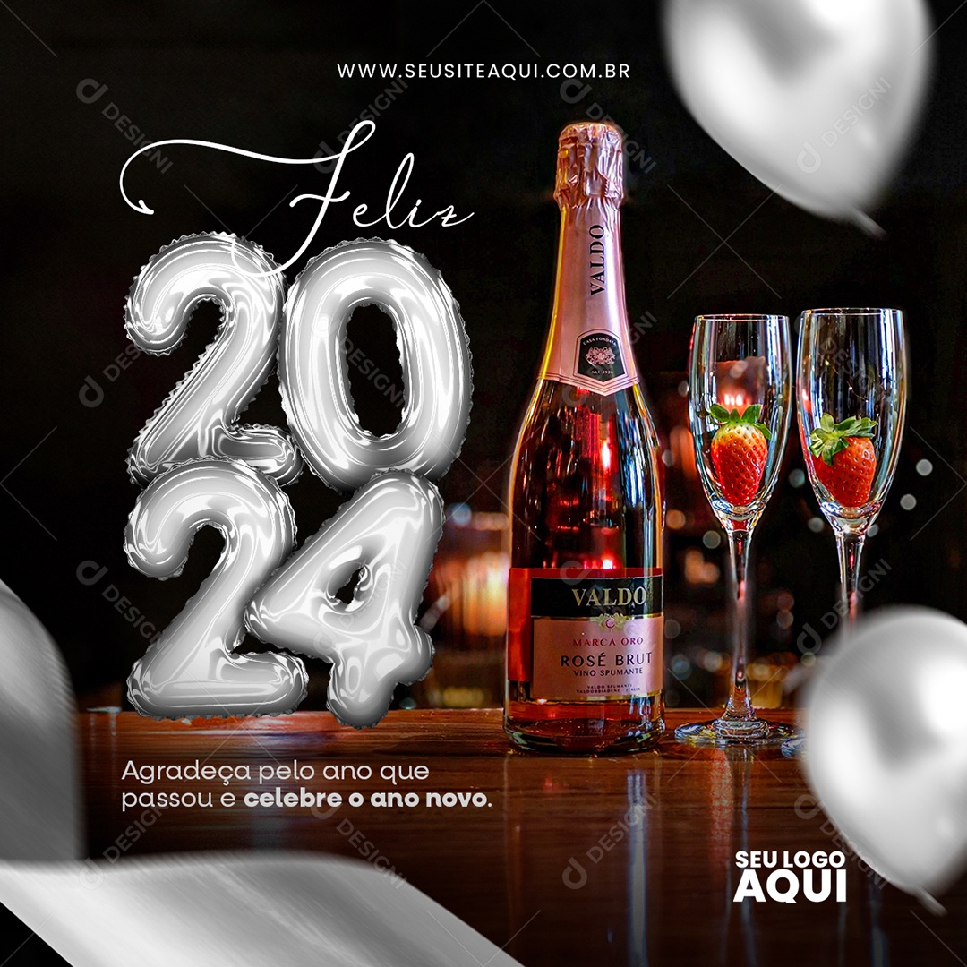 Feed Feliz 2024 Agradeça Pelo que Passou e Celebre ano novo Social Media PSD Editável