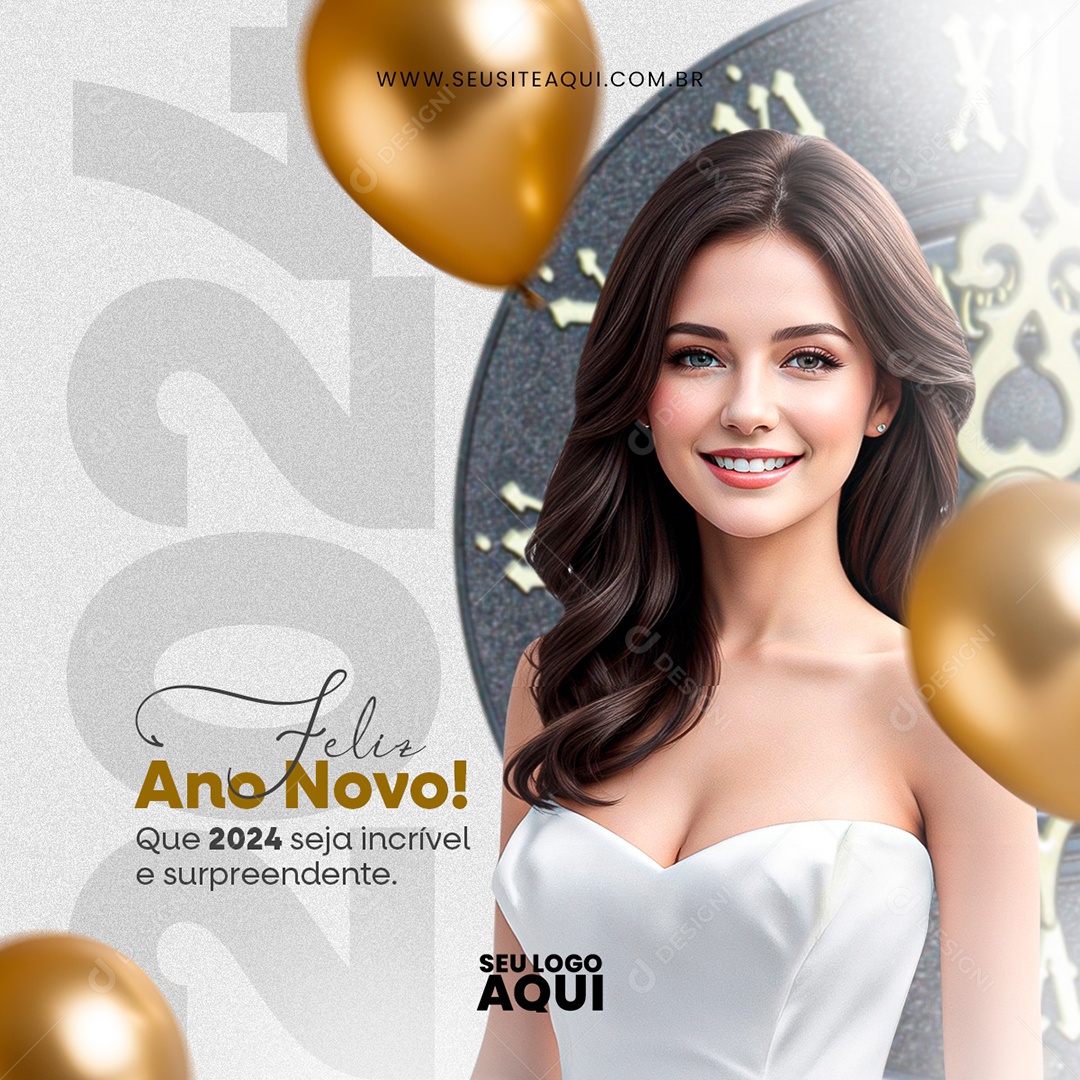 Feed Feliz ano novo que 2024 Seja Incríveis e Surpreendente Social Media PSD Editável