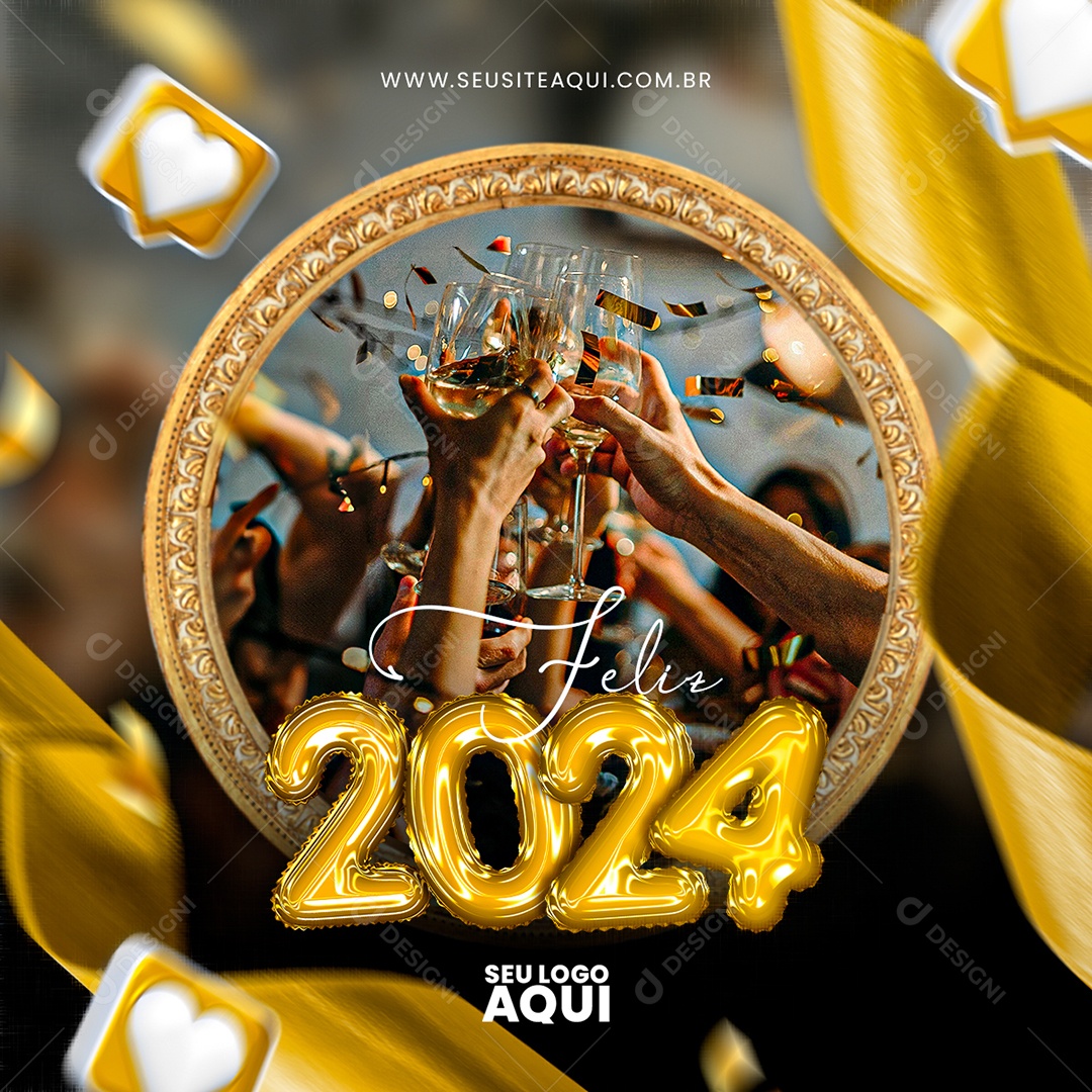 Feed Feliz ano novo 2024 que o Próximo Seja Incríveis para todos nós Social Media PSD Editável