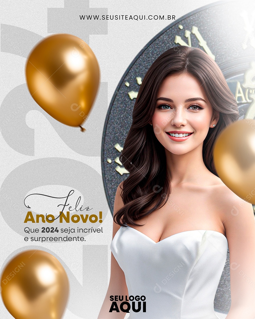 Feliz ano novo que 2024 Seja Incríveis e Surpreendente Social Media PSD Editável