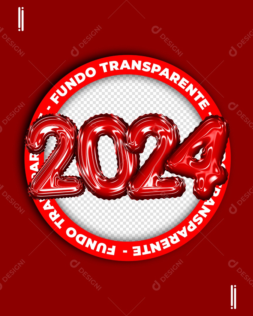 2024 Vermelho Elemento 3D para Composição PSD