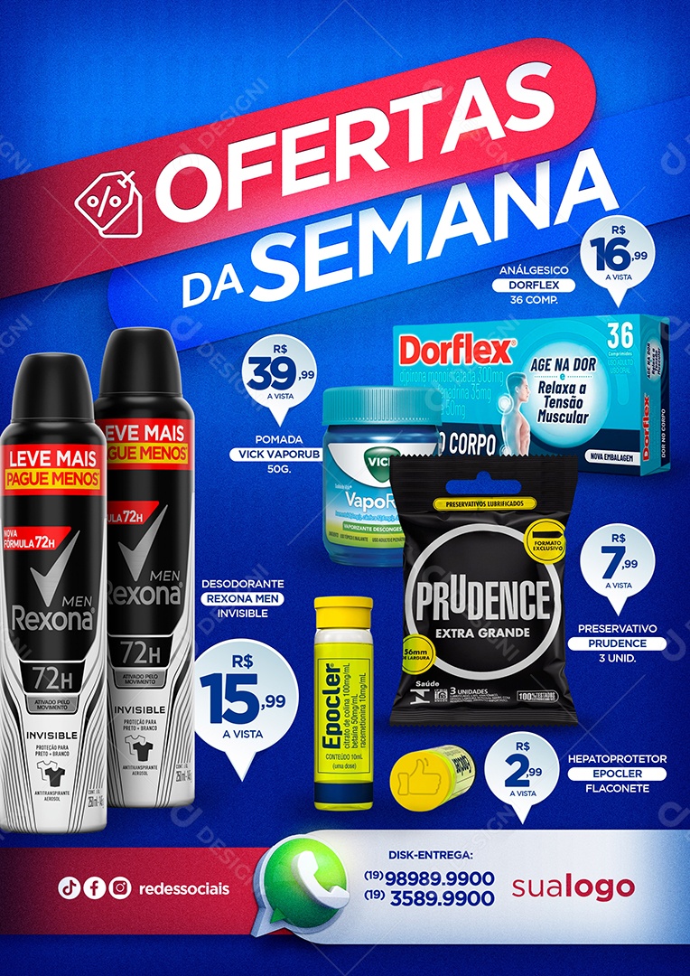 Tabloide Ofertas Da Semana Farmácia Rexona Prudence Dorflex Social Media PSD Editável