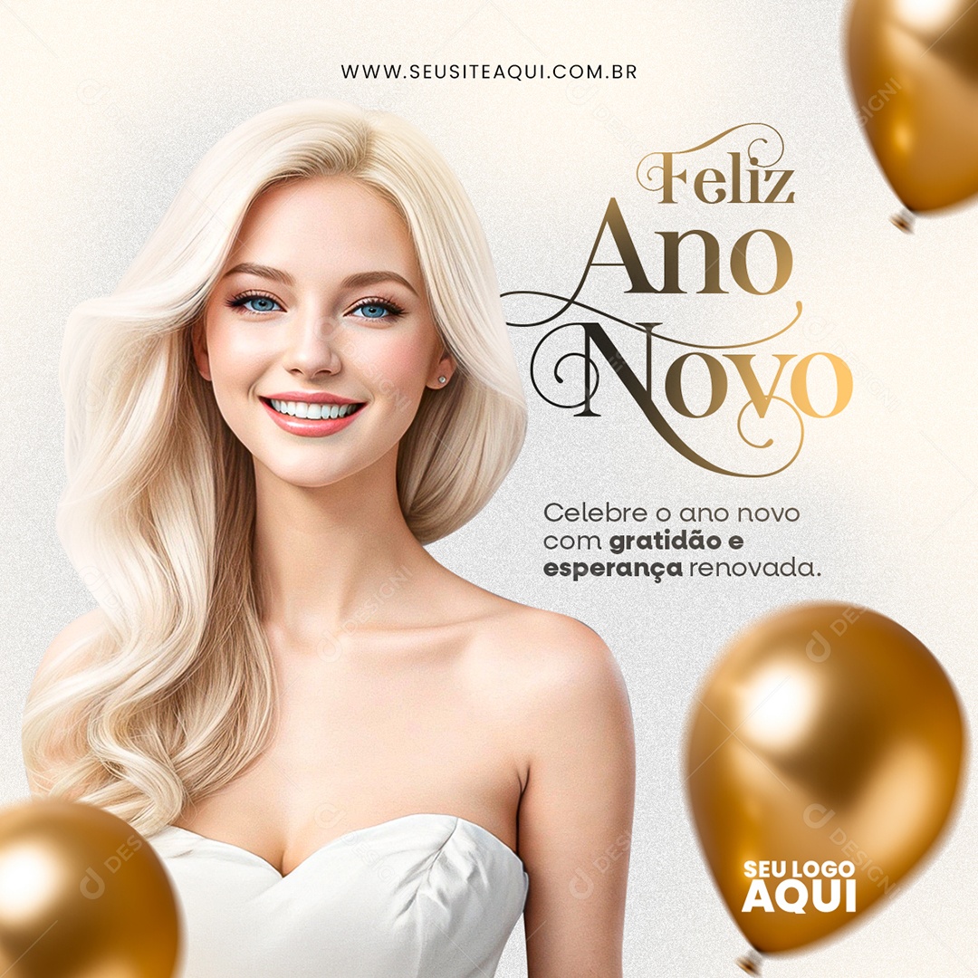 Feed Feliz ano novo Celebre com Gratidão e Esperança Renovada Social Media PSD Editável