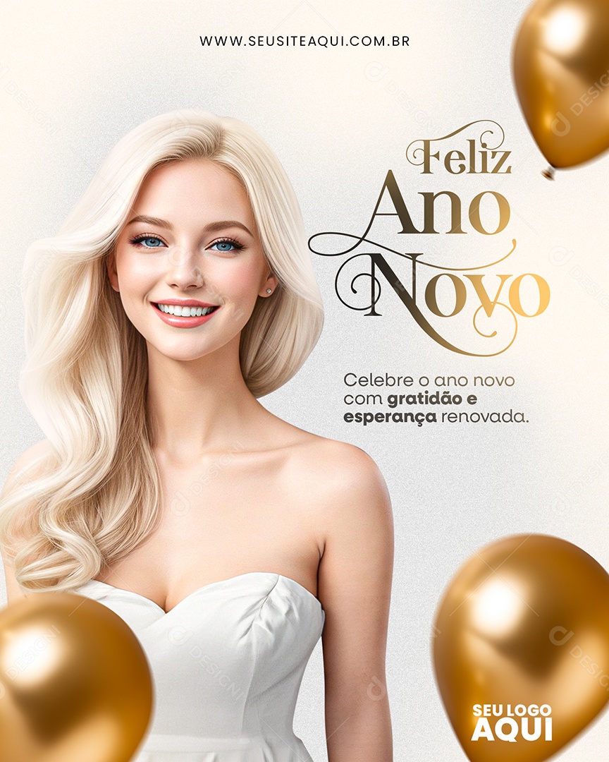 Feliz ano novo Celebre com Gratidão e Esperança Renovada Social Media PSD Editável