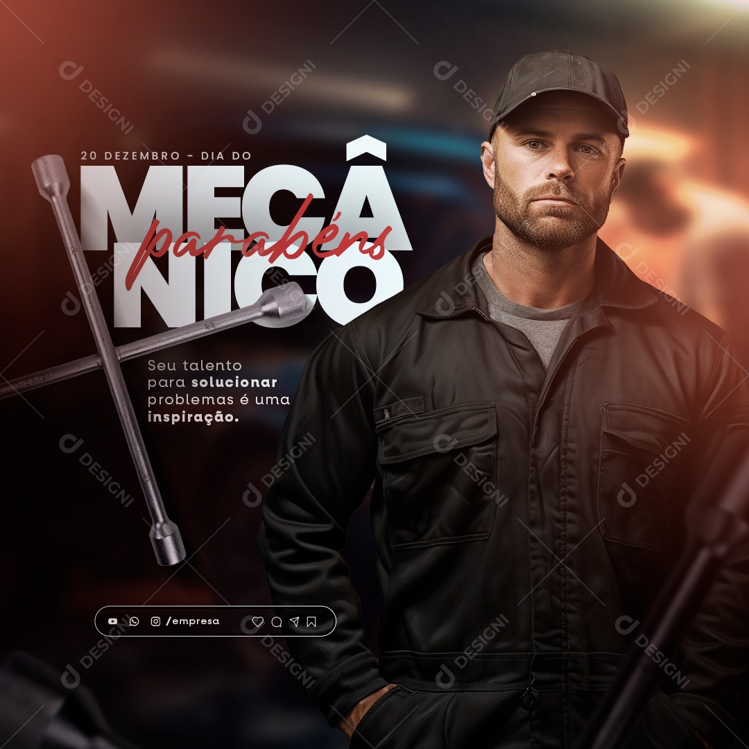 Dia Do Mecânico 20 De Dezembro Parabéns Social Media PSD Editável