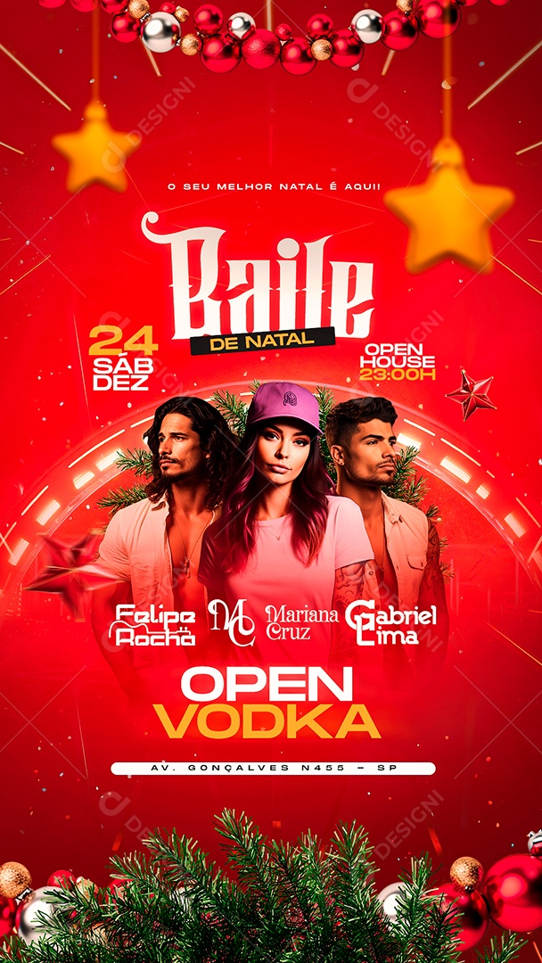 Story Flyer Baile De Natal Felipe Rocha Mariana Cruz Gabriel Lima Social Media PSD Editável