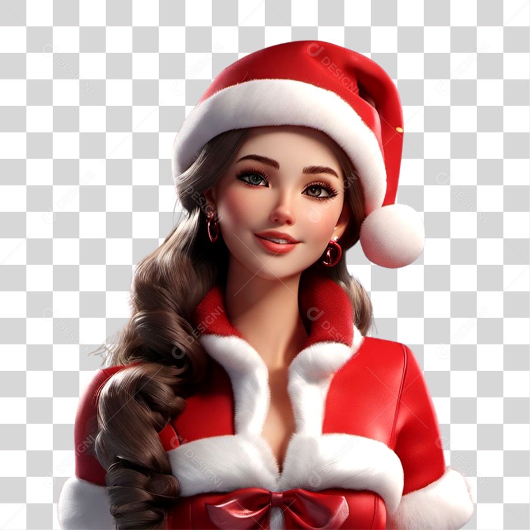 Mulher com Roupa de Natal PNG Transparente