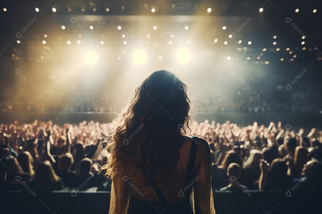 Uma linda cantora pop star dando uma apresentação musical