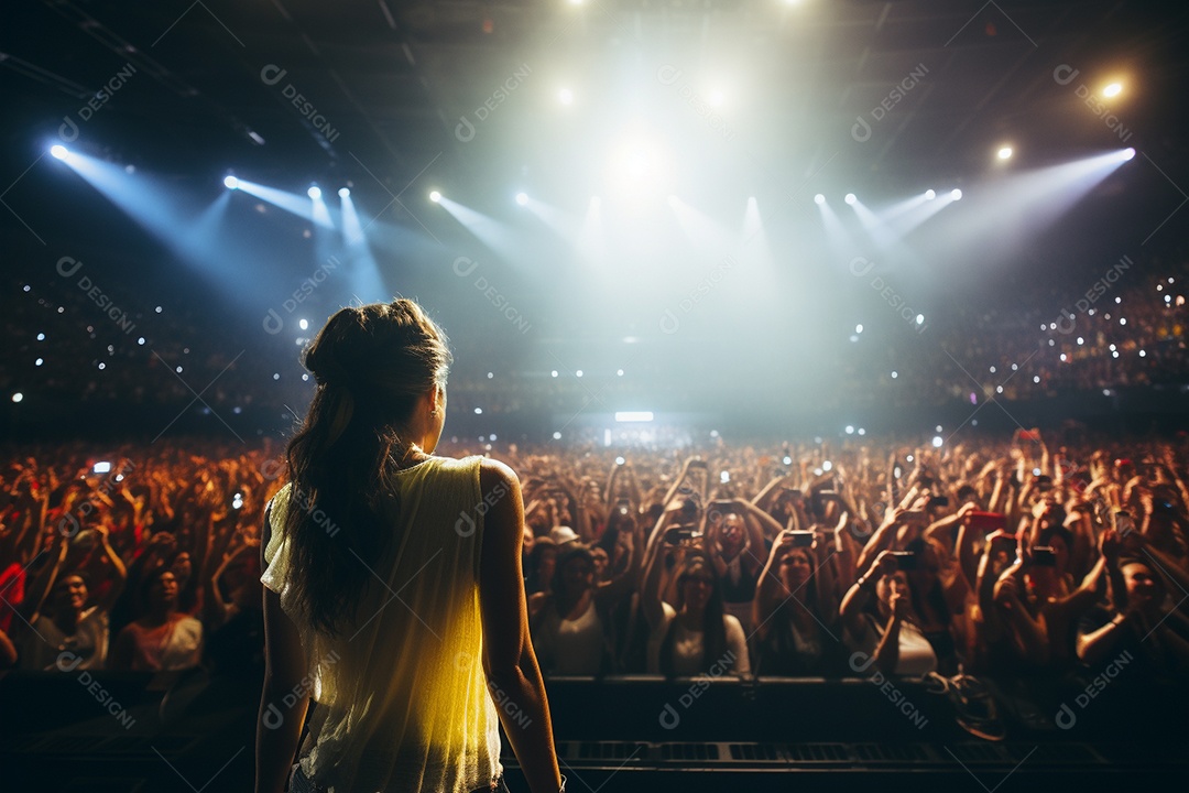 Uma linda cantora pop star dando uma apresentação musical