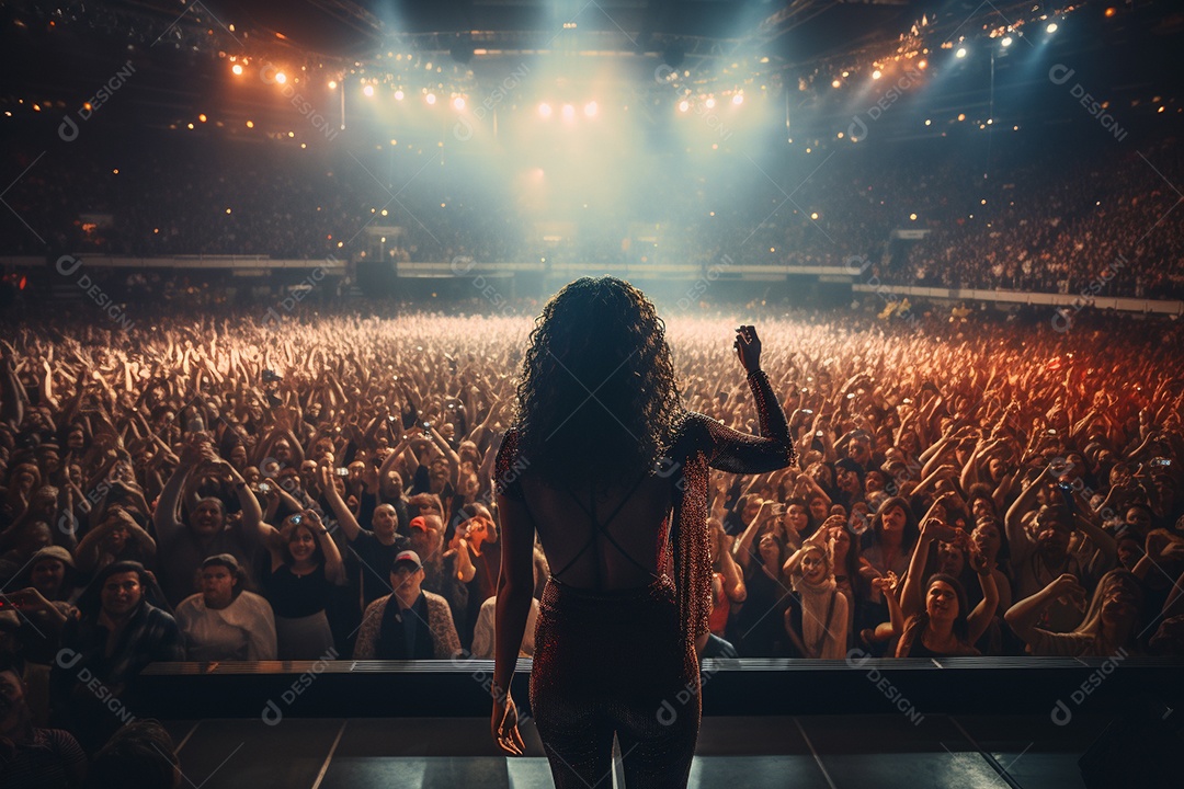 Uma linda cantora pop star dando uma apresentação musical