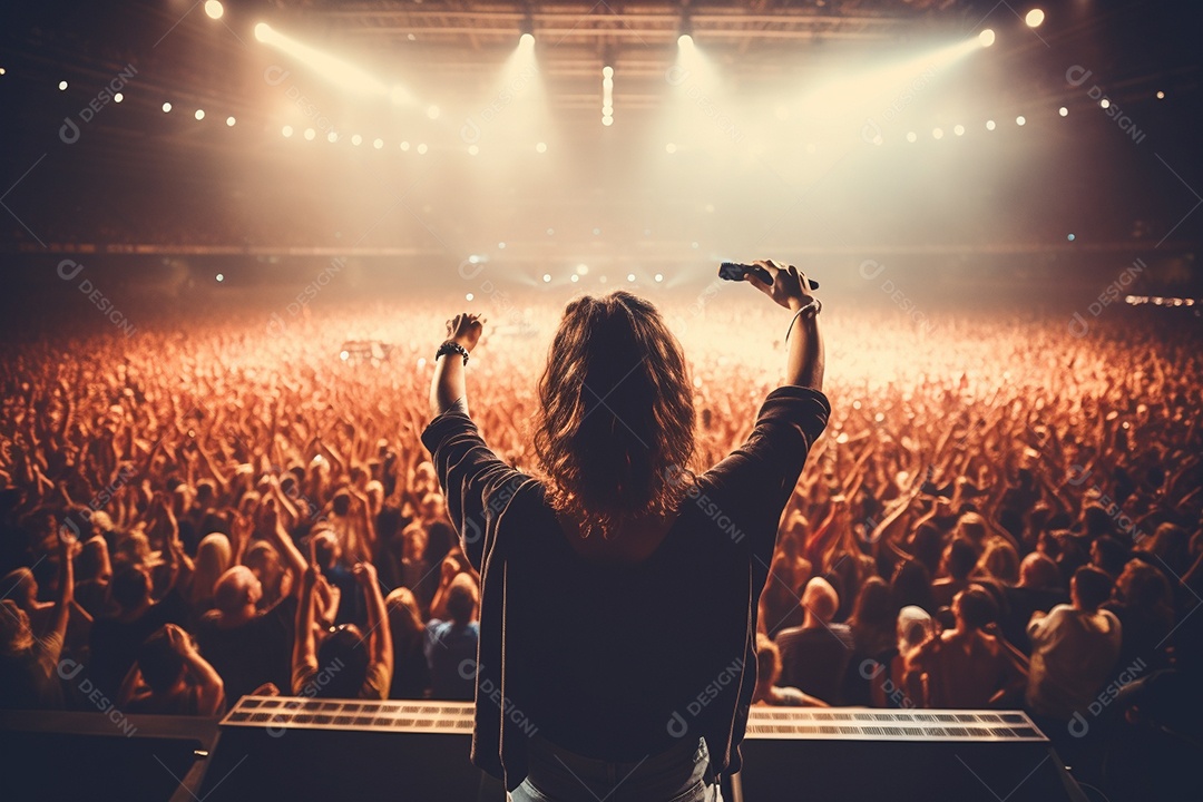 Uma linda cantora pop star dando uma apresentação musical
