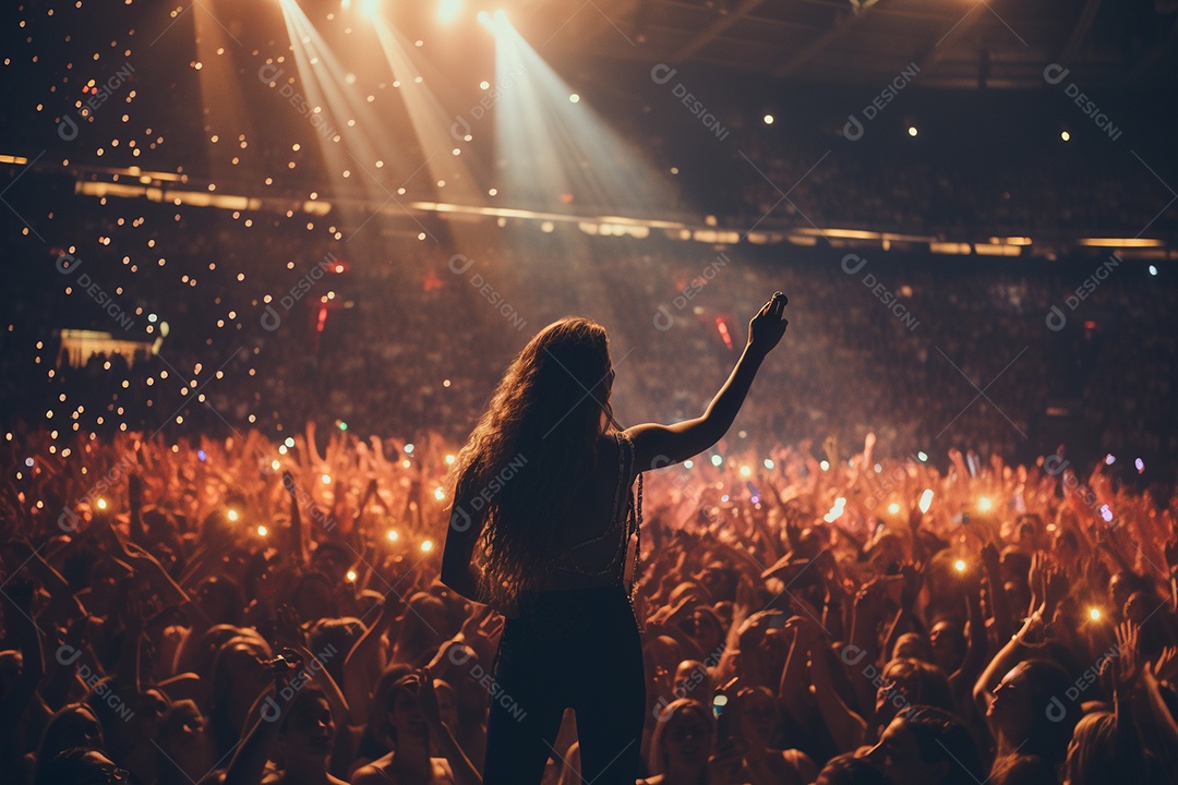 Uma linda cantora pop star dando uma apresentação musical