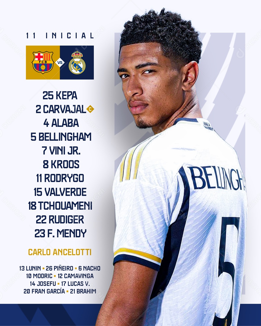 Social Media Flyer Escalação Real Madrid Futebol PSD Editável