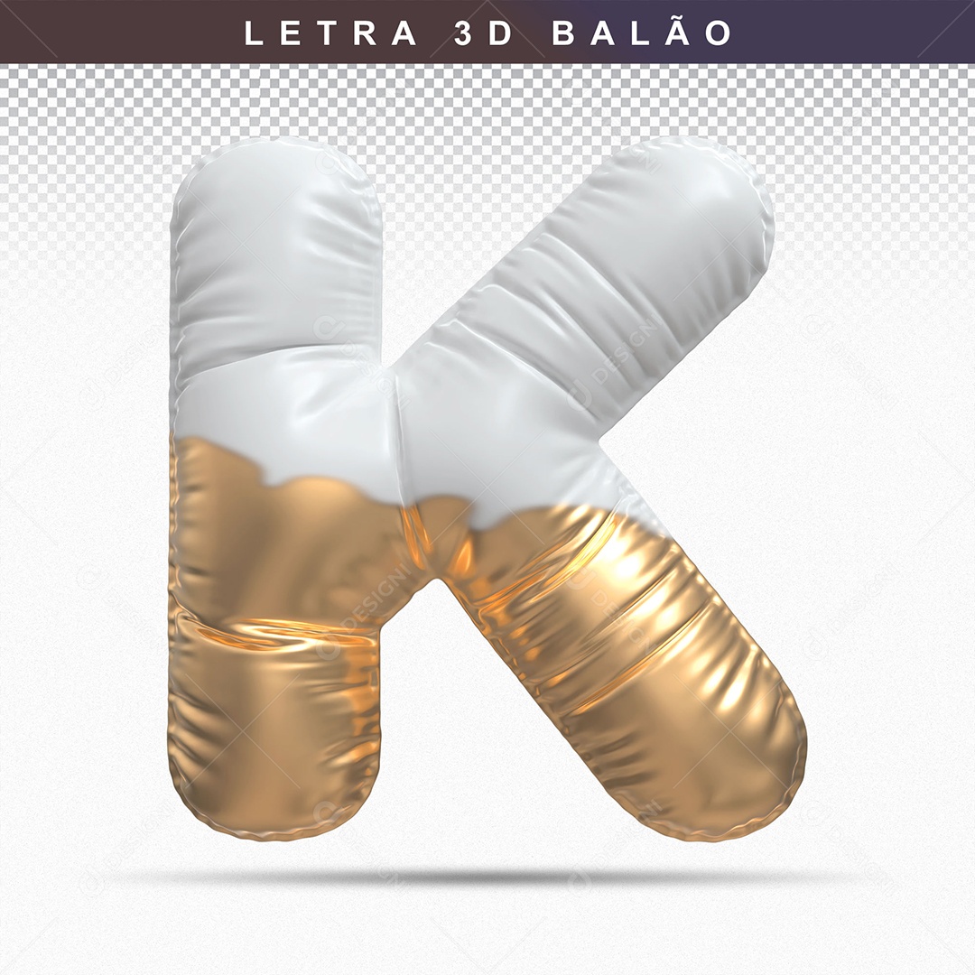 Letra K Maiúscula do Alfabeto Elemento 3D Dourado Branco para Composição PSD