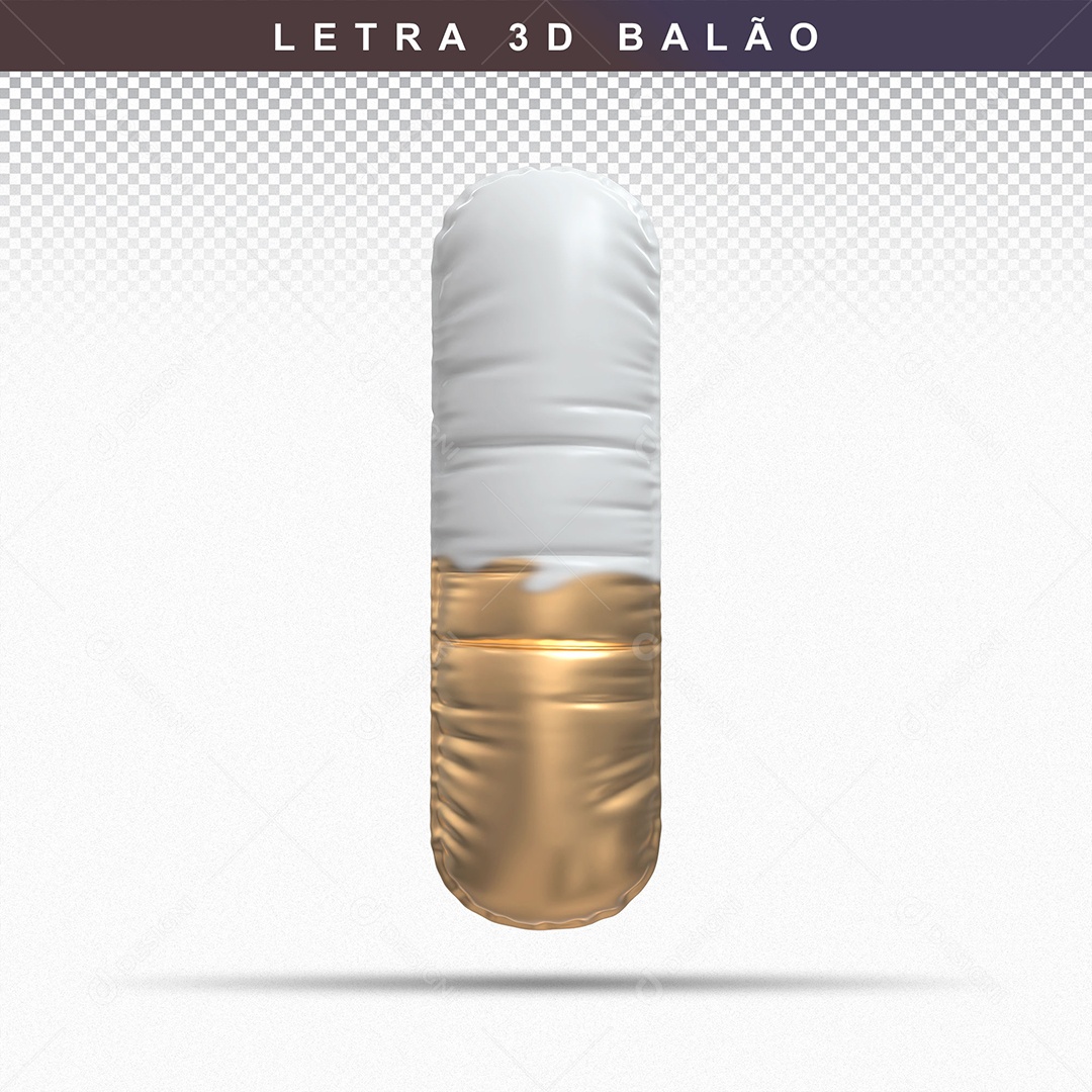 Letra I Maiúsculo do Alfabeto Elemento 3D Branco Dourado para Composição PSD