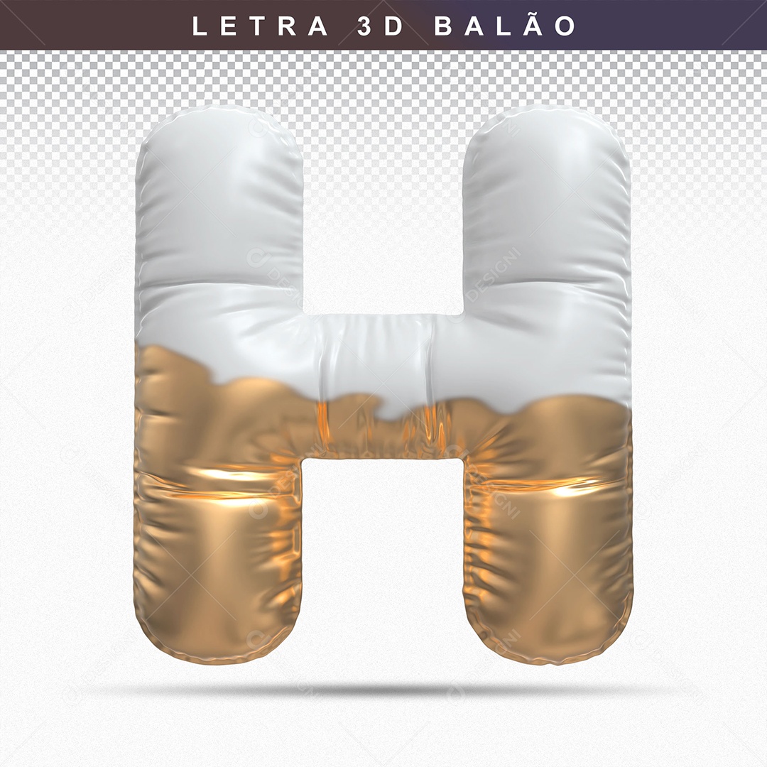 Letra H Maiúsculo do Alfabeto Elemento 3D Branco Dourado para Composição PSD