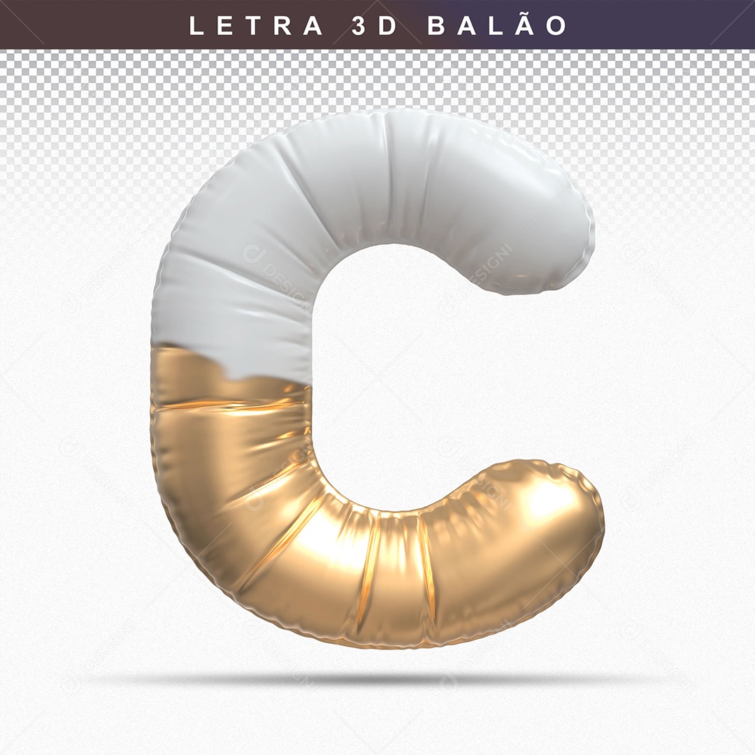 Letra C Maiúsculo do Alfabeto Elemento 3D para Composição PSD