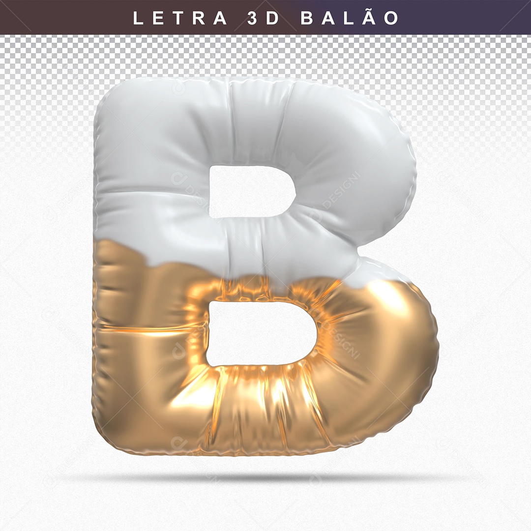 Letra B Maiúsculo do Alfabeto Branco Dourado Elemento 3D para Composição PSD