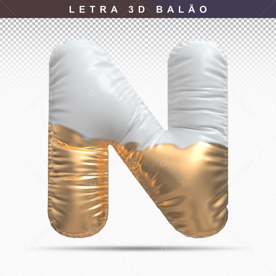 Letra N Maiúsculo do Alfabeto Elemento 3D para Composição PSD