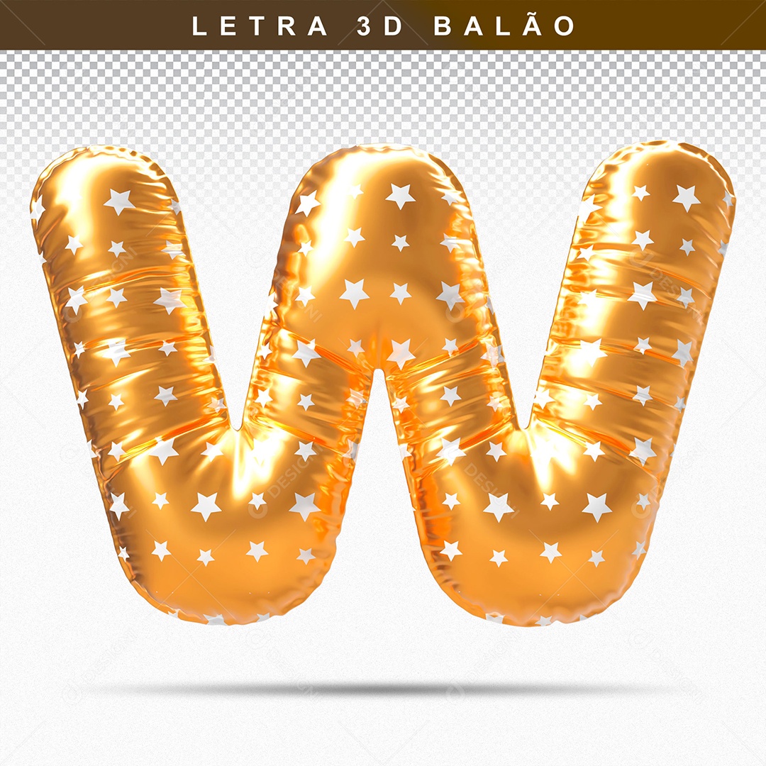 Letra W Maiúsculo Elemento 3D Colorido para Composição PSD