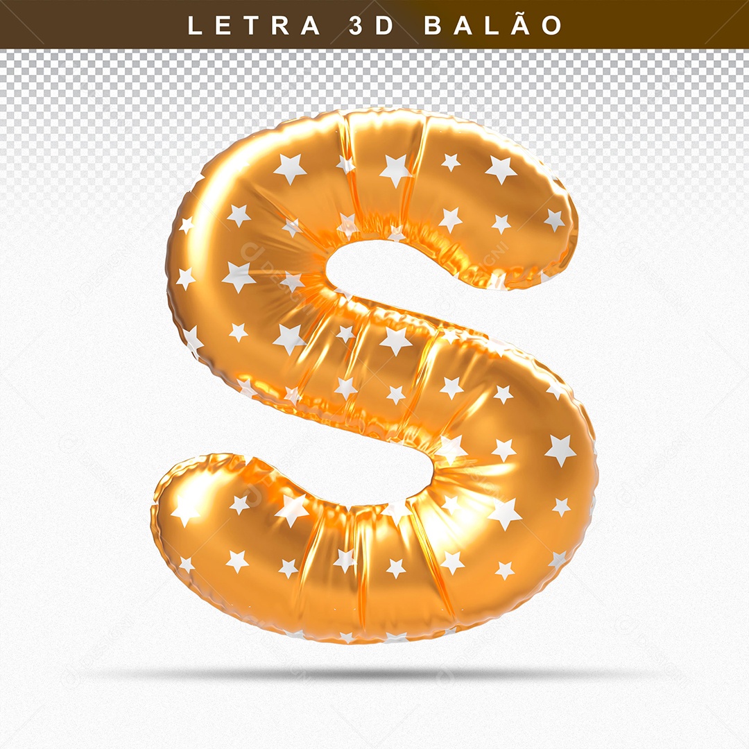 Letra S Maiúsculo do Alfabeto Elemento 3D Laranja Branco para Composição PSD