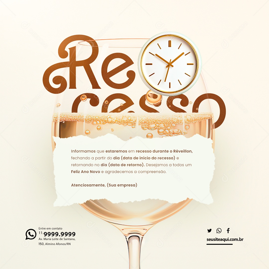 Social Media Informamos que Estaremos em Recesso Durante o Réveillon Empresa Loja Supermercado PSD Editável
