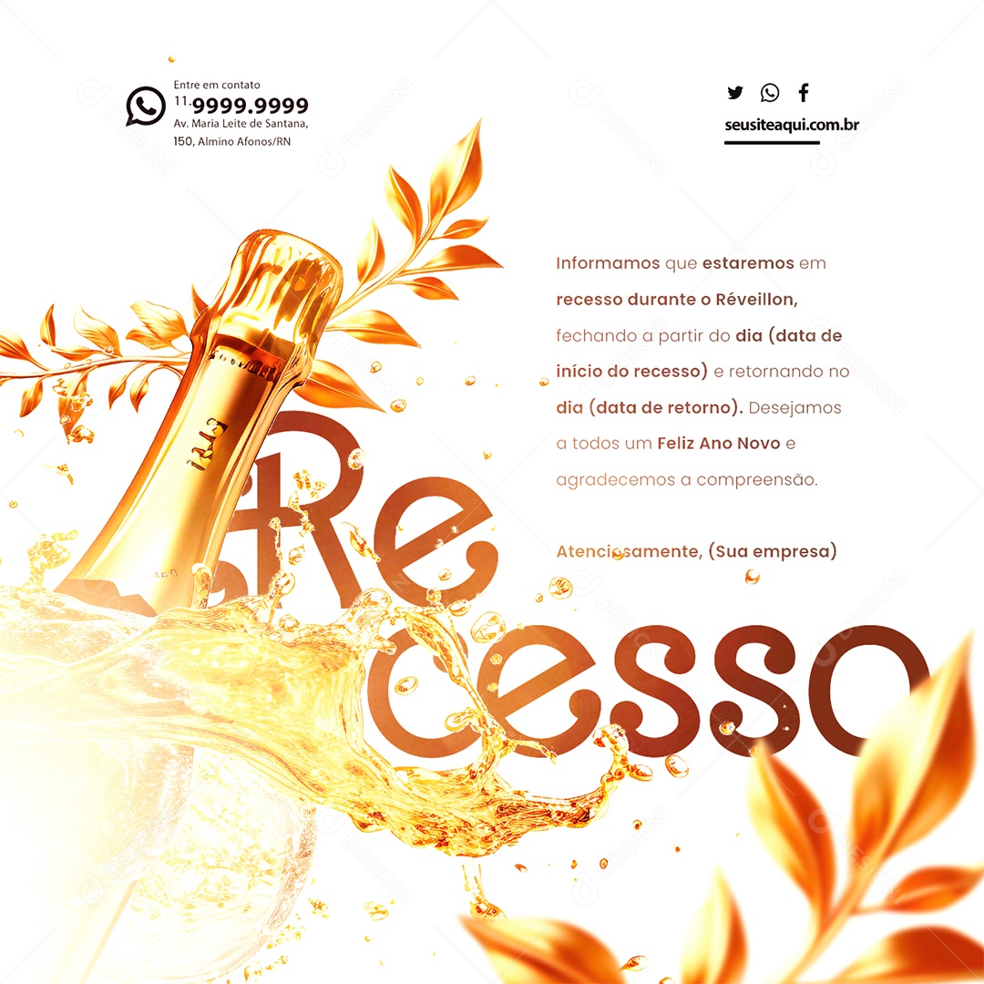 Informamos que Estaremos em Recesso Durante o Réveillon Empresa Loja Supermercado Social Media PSD Editável