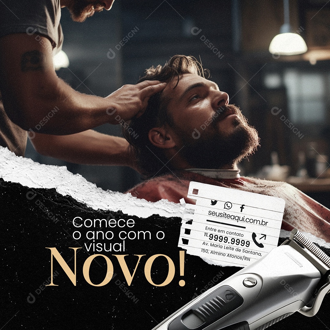Barbearia Comece o Ano com o Visual Novo Social Media PSD Editável