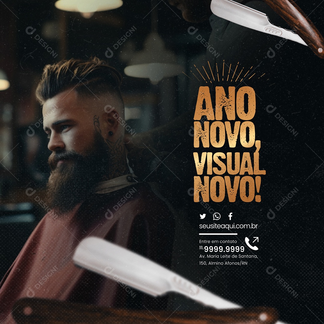Barbearia Ano Novo Visual Novo Social Media PSD Editável