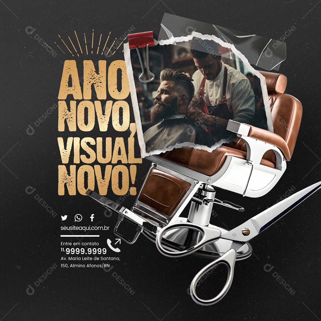 Barbearia Ano Novo Visual Novo Social Media PSD Editável