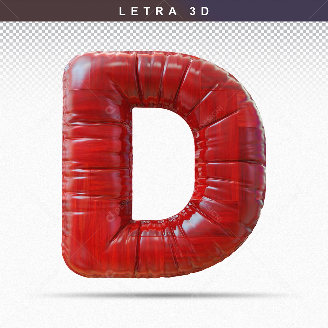 Letra D Maiúsculo do Alfabeto Elemento 3D para Composição PSD