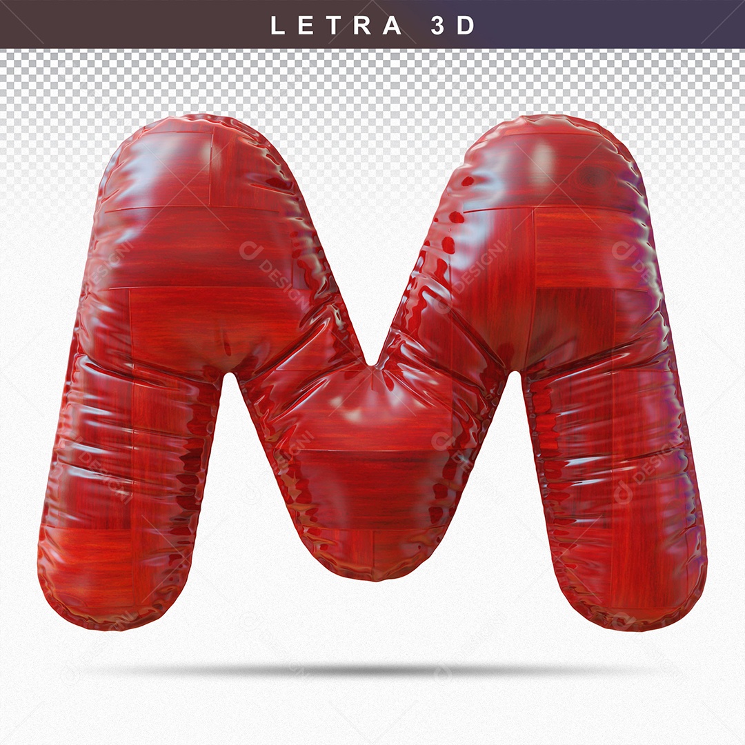 Letra M Maiúsculo do Alfabeto Elemento 3D Vermelho para Composição PSD