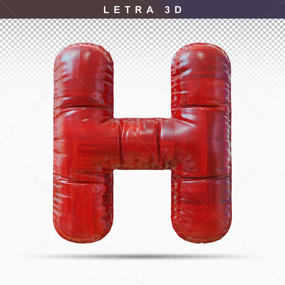 Letra H Maiúsculo do Alfabeto Elemento 3D Vermelho para Composição PSD