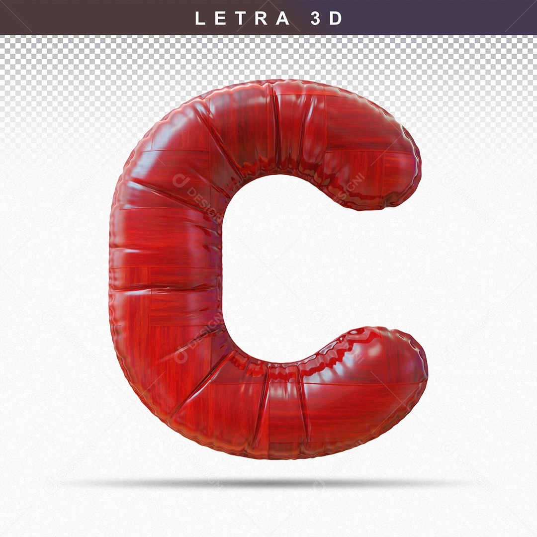 Letra C Maiúsculo do Alfabeto Elemento 3D Vermelho para Composição PSD