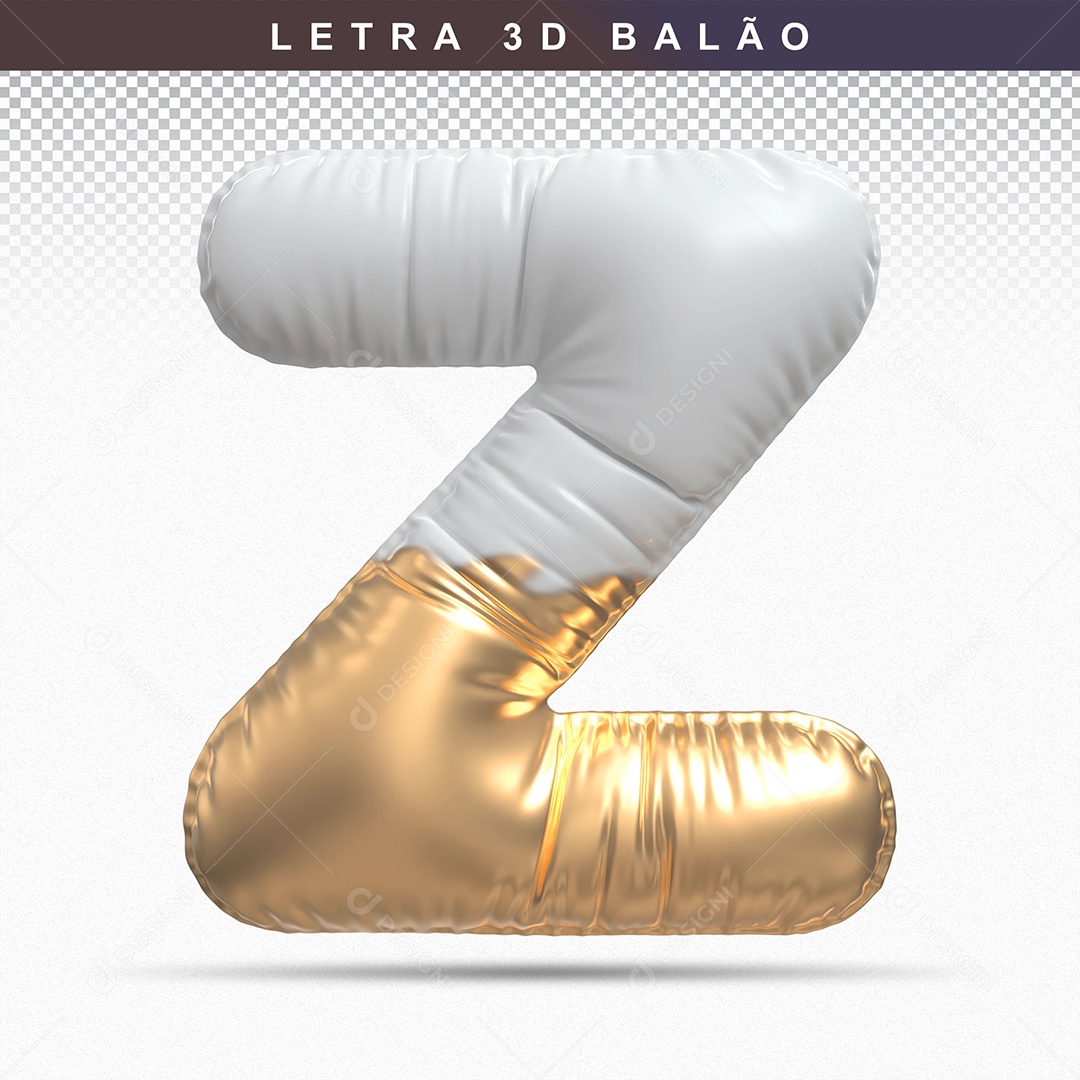 Letra Z Maiúsculo do Alfabeto Elemento 3D Branco Dourado para Composição PSD