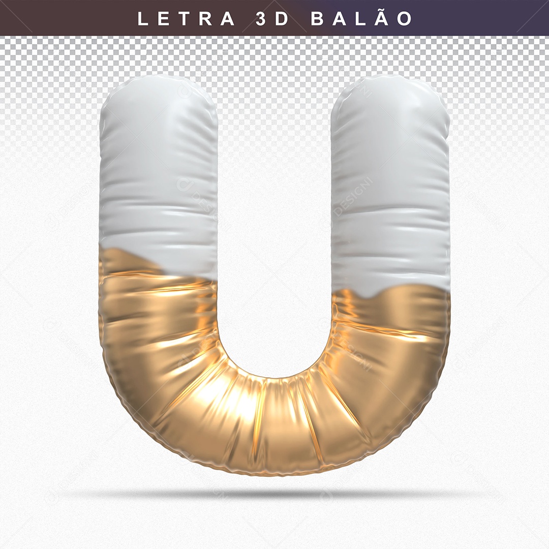 Letra U Maiúsculo do Alfabeto Elemento 3D para Composição PSD