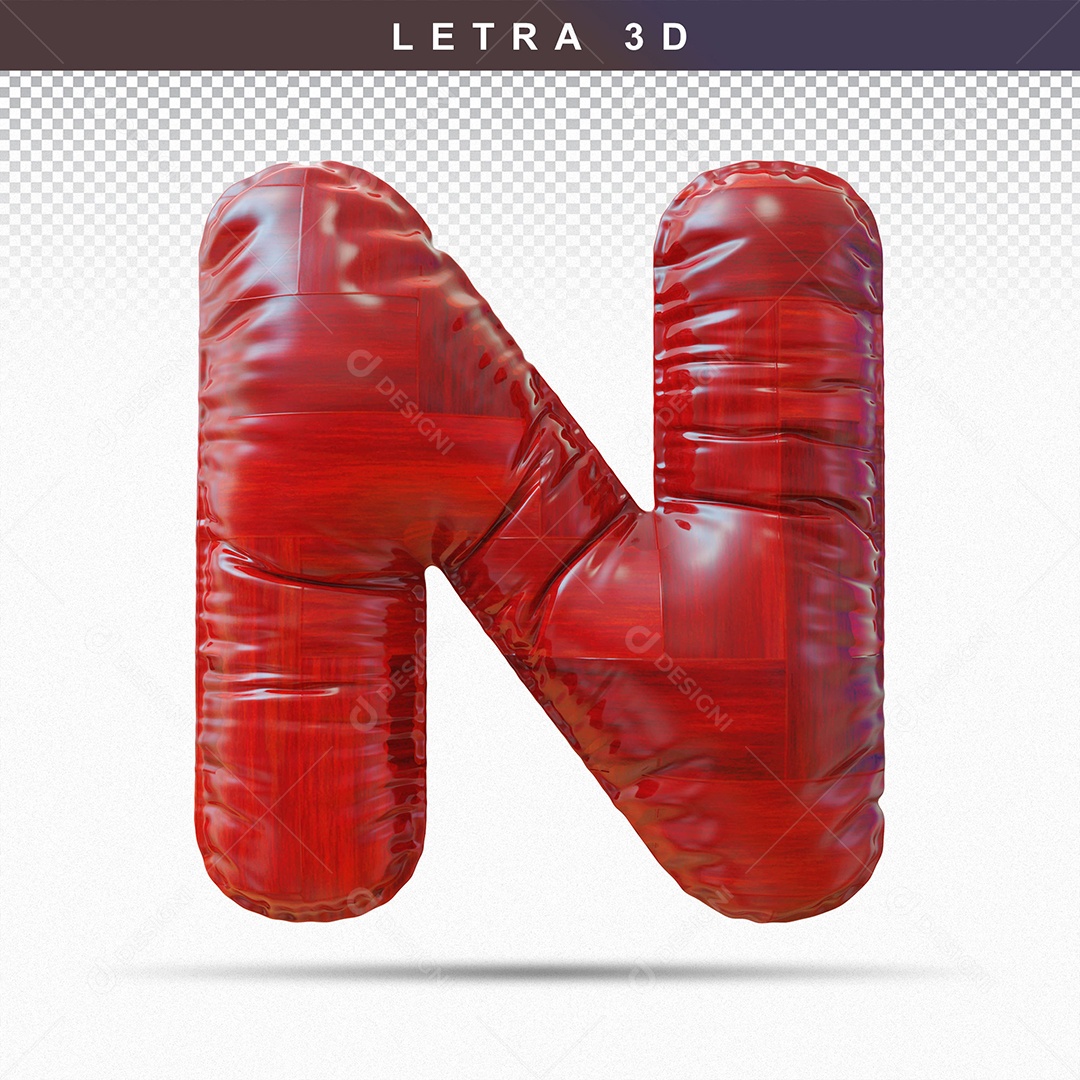 Letra N Maiúsculo do Alfabeto Elemento 3D Vermelho para Composição PSD