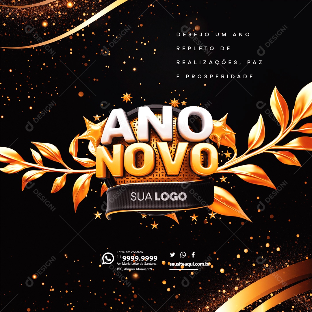Ano Novo Desejo um Ano Repleto de Realizações Paz e Prosperidade Social Media PSD Editável