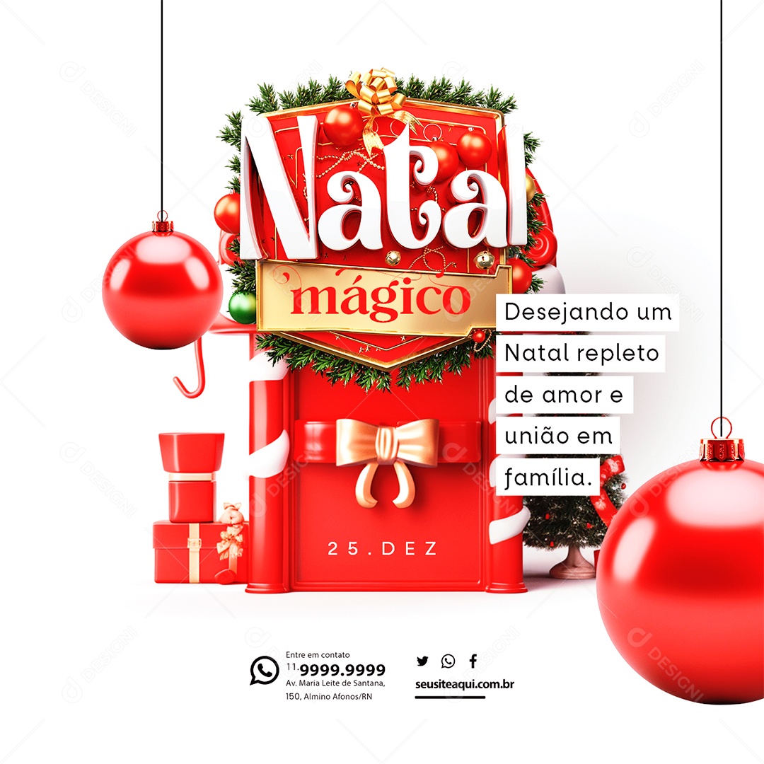 Natal Mágico Desejando um Natal Repleto de Amor e União em Família Social Media PSD Editável