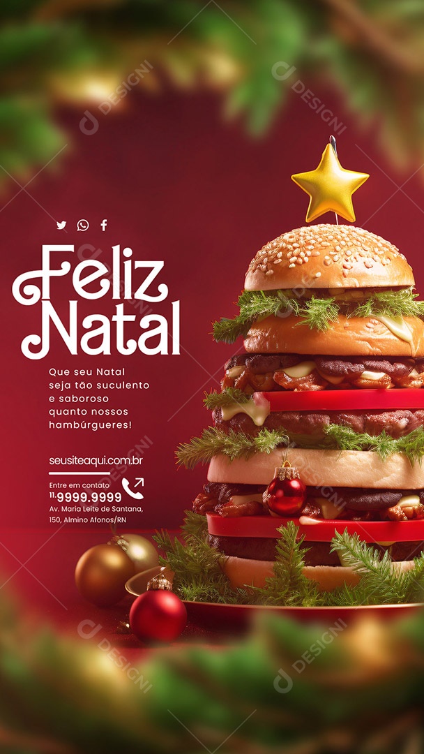 Story Feliz Natal Que seu Natal Seja tão Suculento e Saboroso Hamburgueria Social Media PSD Editável