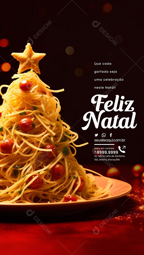 Story Feliz Natal Que cada Garfada Seja uma Celebração Casa de Macarrão Social Media PSD Editável